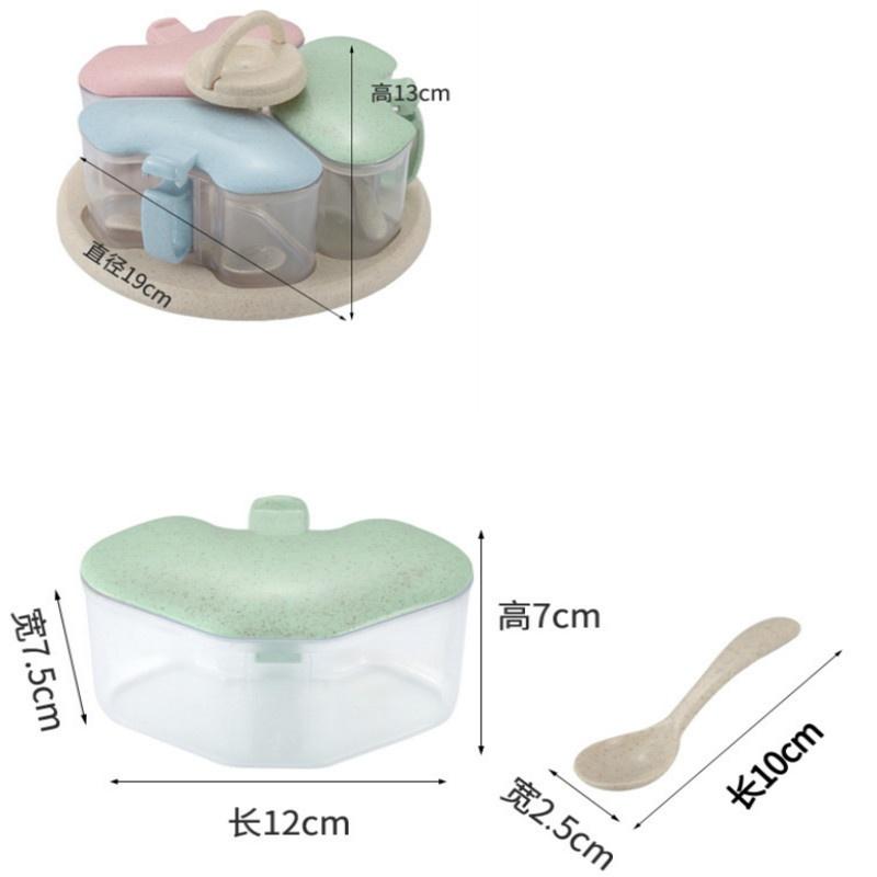 New Wheat Straw Rotating Seasoning Jar Three-in-one Combination Set Kitchen Supplies Salt Storage Bottle