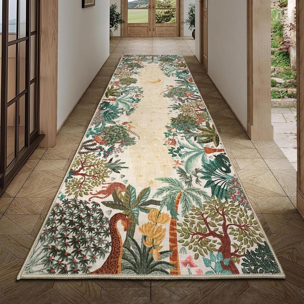 Hallway Rug Corridor Carpet Non-slip Machine-washable Floor Mat Brown Animal Floral Rugs Long Kitchen Mats Home Decor Alfombra