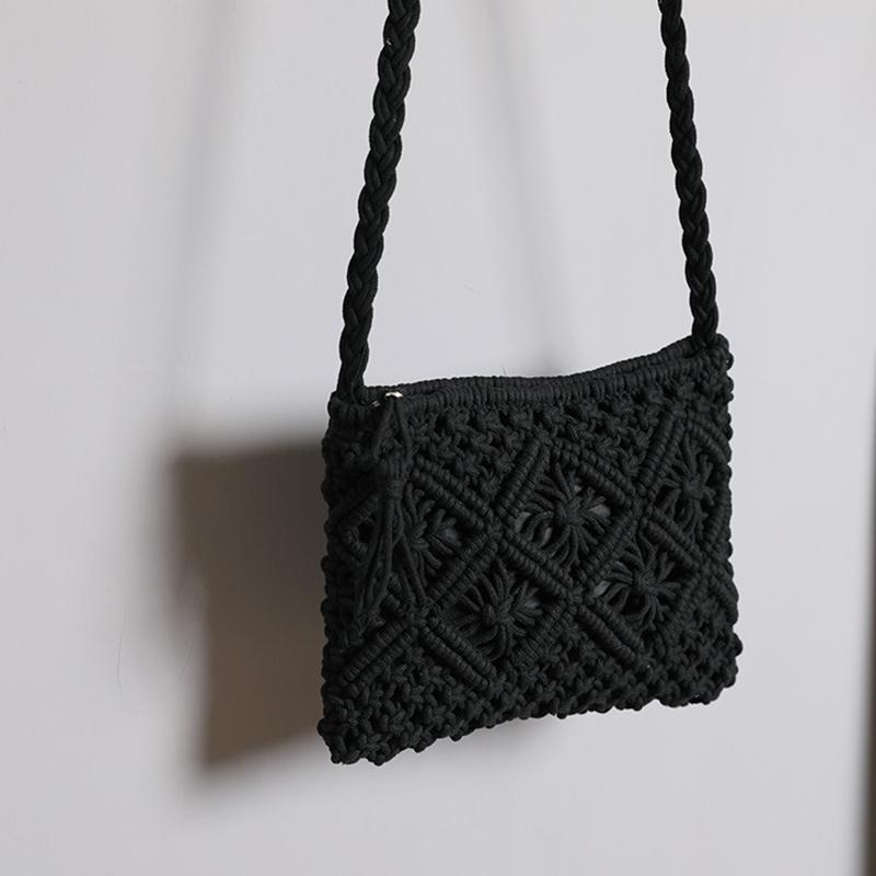 Handgefertigte Baumwollgewebte Gestrickte Quasten Umhängetasche Vintage Schulter Umhängetasche Damenmode Strand Sommer Handtaschen 2023 Tasche