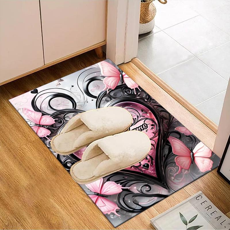1PC Custom Name Heart Butterflies Theme Floor Mat Ideal for Living Room, Game Rooms, Office, Bedroom, Floor Mat Playful Design