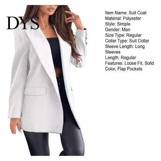 Suit Coat Women Lapel Long Sleeve Flap Pockets Business Casual Jacket Button Decor Slim Fit Solid Color Formal