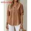Summer Womens Short Sleeve Linen Striped Print Shirt With V Neck For Casual Wear