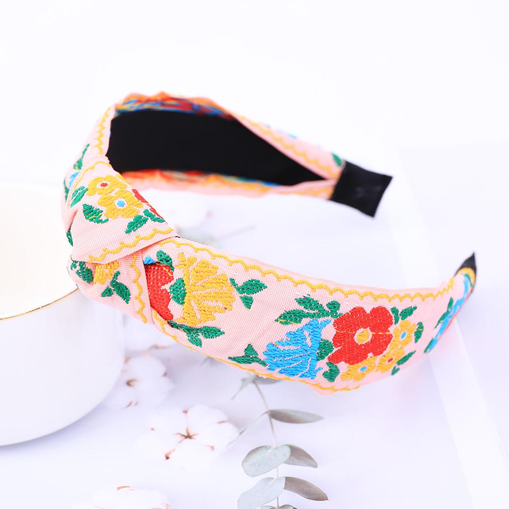 New Retro Knotted Headband For Women Hair Accessories Girls Flower Embroidery Elastic Hairbands Hair Hoops Band Headwear Bezel