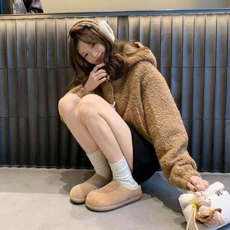 Wool small potatoes~ 2025 autumn and winter new lazy bag head height increase Boken fluffy slippers women's loafers cotton shoes