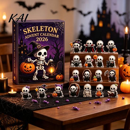 24 Day Countdown Box Halloween Ghost Advent Calendar, with Kids Board Game Accessories Figurines, Spooky Collectible Toy Set for Kids, Party