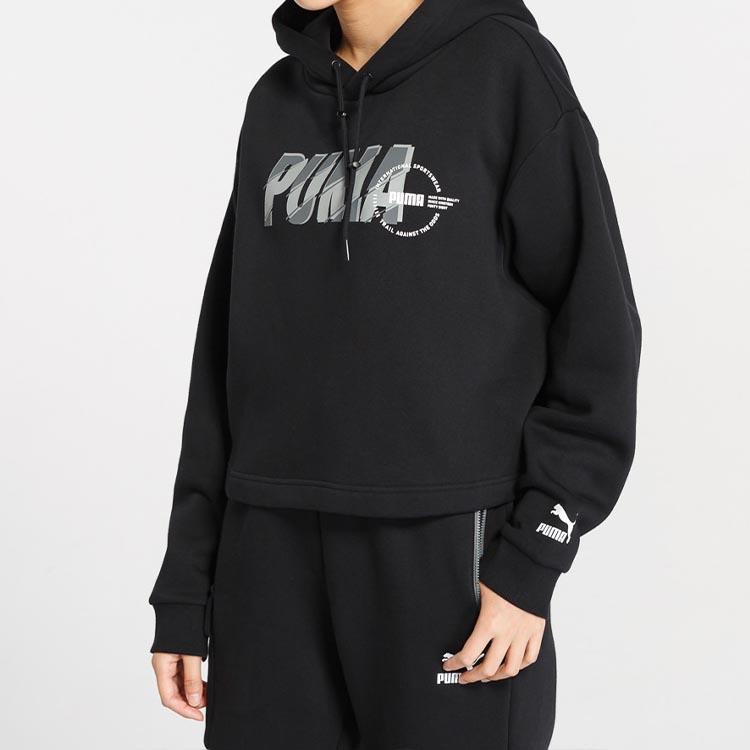 Puma Colorblock Logo Print Hoodie Women Hoodie Black 596742-01