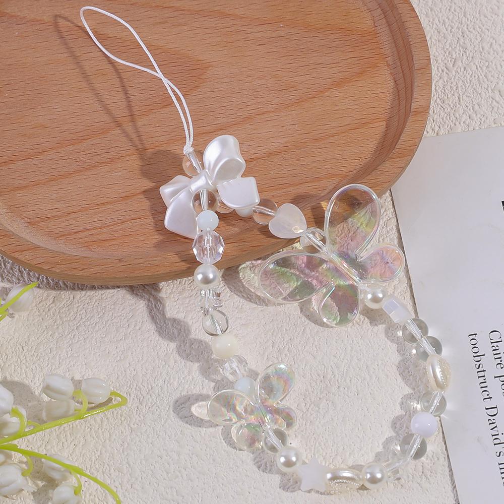 Crystal Butterfly Beaded Mobile Phone Bracelet Strap Cellphone Wrist Strap for IPhone Samsung Xiaomi Phone Telephone Charm Strap