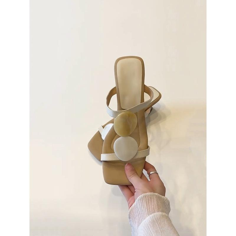 Niche French Temperament Special-shaped Wedge Heel One-word Slippers Women's Head Temperament with Skirt Beach Sandals