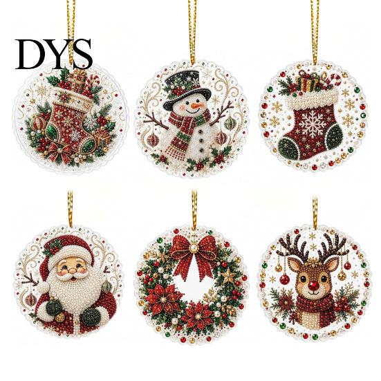 Indoor Outdoor Christmas Decorations 6 Pcs Pearl Art Ornaments, 2D Flat Acrylic Holiday Tree Pendant, Creative Ornaments Effect Hanging Decoration for