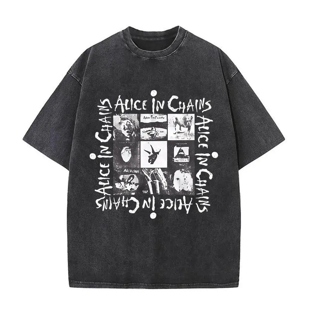 New In Top & Tees Mens T-Shirt Camisetas Rock Band Alice In Chains Dirt Washed Vintage Short Sleeved Round Neck Y2k Tshirt