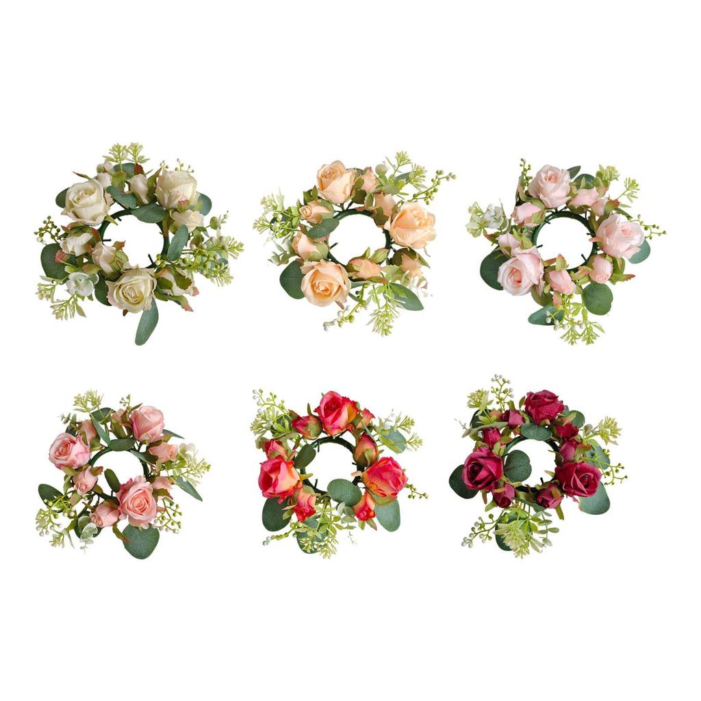 Candle Ring Candleholder Decoration Ornament Artificial Flowers Wreath Candlestick Holder for Tabletop Wedding Front Door