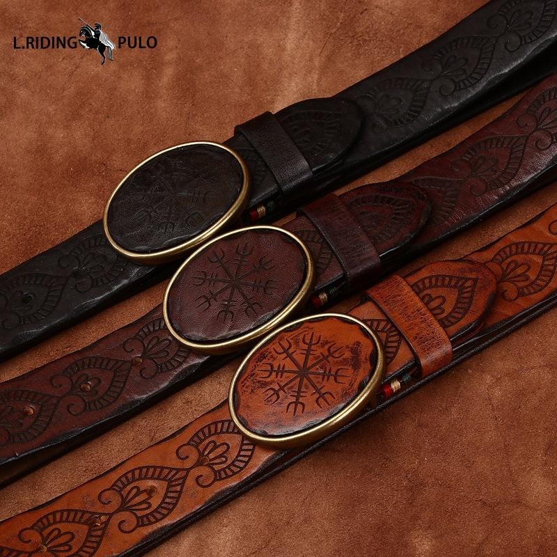 Retro Personality Trend Carved Pattern Smooth Buckle Belt Genuine Leather Leather Belt