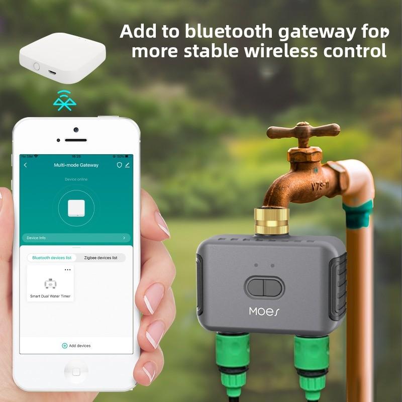 Bluetooth Smart 2 Outlet Water Timer G3/4 Inch Thread EU Standard Tuya APP Remote Irrigation Valve Rain Delay Garden Water Controller