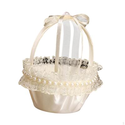 Wedding Flower Baskets Romantic Decorated with Lace Satin Fruit Candies Container Elegant