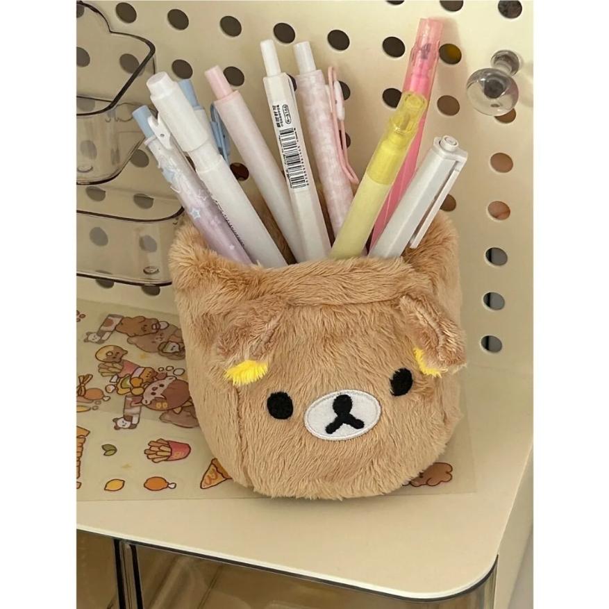 Rilakkuma Plushes Pencil Holder Cosmetics Pen Container Kawaii Desk Accessories Office Organizer Kid Stationery Storage Box Gift