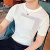 Letni okrągły dekolt lodowy jedwab ażurowy dzianinowy z krótkim rękawem bazowy cienki męski modny z półrękawem T-shirt oddychający sweter