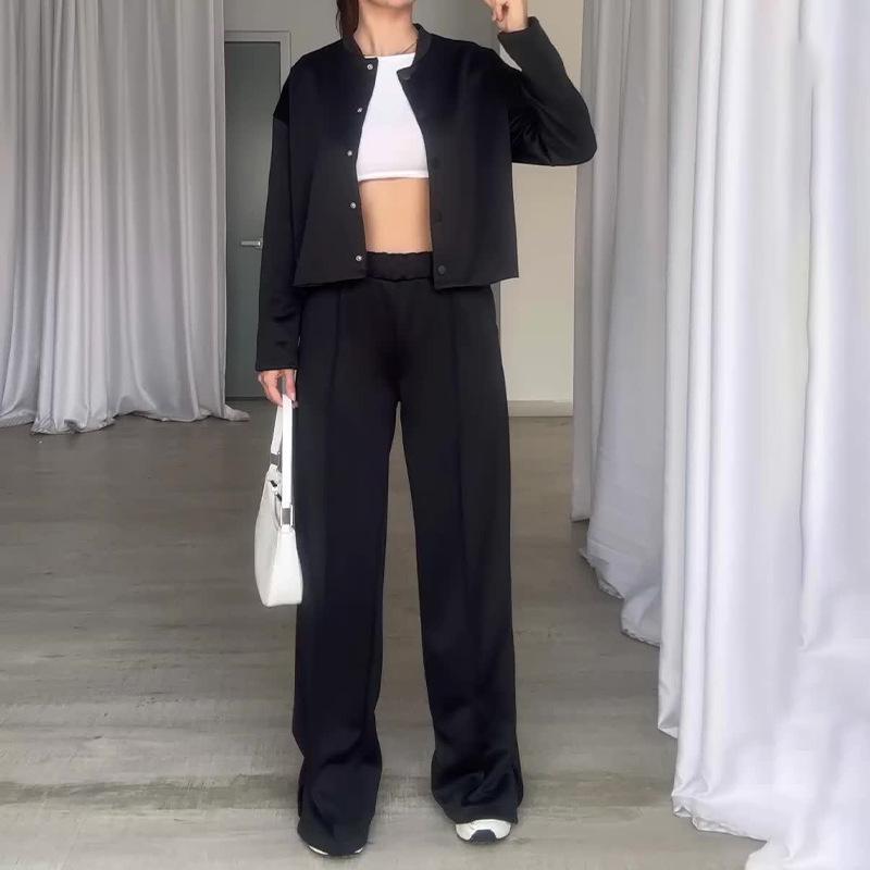 European and American Cross-border Women's Clothing 2025 Autumn and Winter New Fashion Button Loose Jacket Comfortable Versatile Casual Pants Set