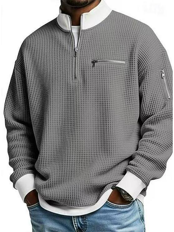 Men's American Style European Trend Waffle Knit Zipper Hoodie, Long Sleeve, Fashion Casual, 2025.
