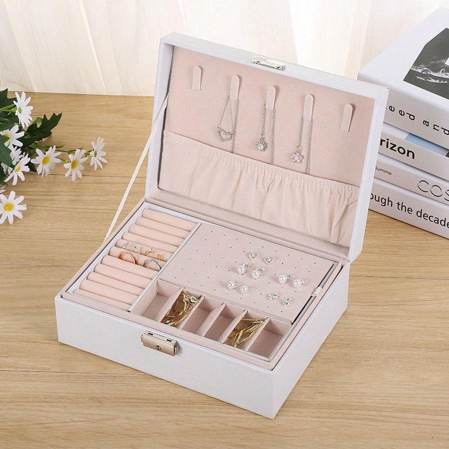 Double-layer Household Necklace Earring Jewelry Storage Box Large Capacity Dustproof Storage Boxes Travel Portable Display Box