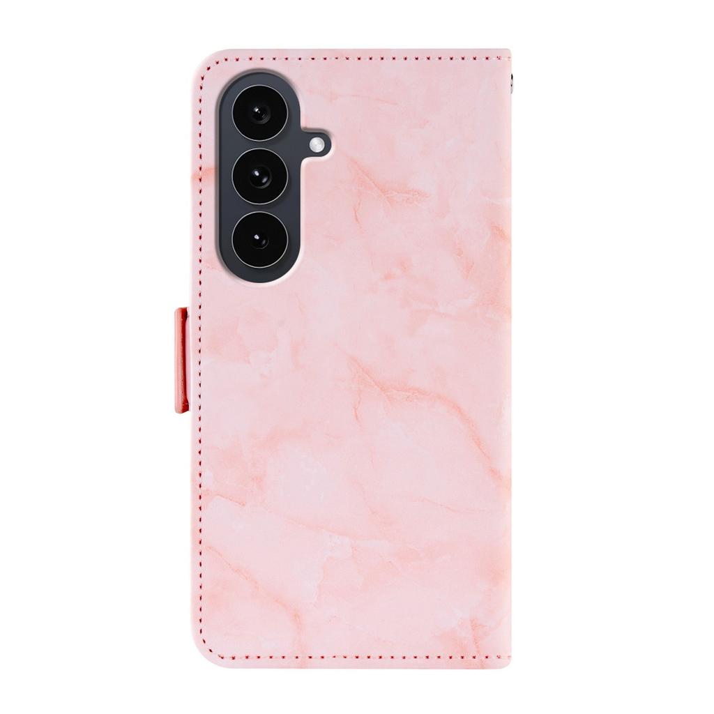 For Samsung Galaxy S26+ Leather Case Marble Pattern Phone Wallet Stand Cover with Wrist Strap
