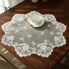 Retro European Style Table Linens Lace Placemat, White Floral Doilies, Embroidered Mat, Elegant Photo Backdrop Prop Sheer Mesh Doily for Tea