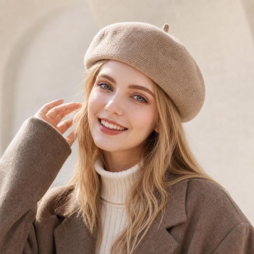 Solid Color Winter Wool Berets Hat Retro French Artist Hat Fashion Felt Berets Lady