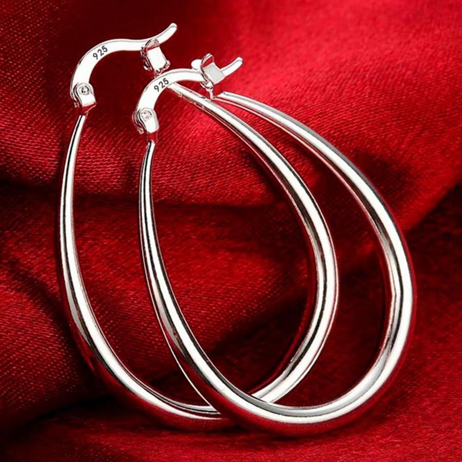 Silver Plated 41mm Smooth Circle Big Hoop Earrings For Women Fashion Party Wedding Accessories Jewelry Christmas Gifts