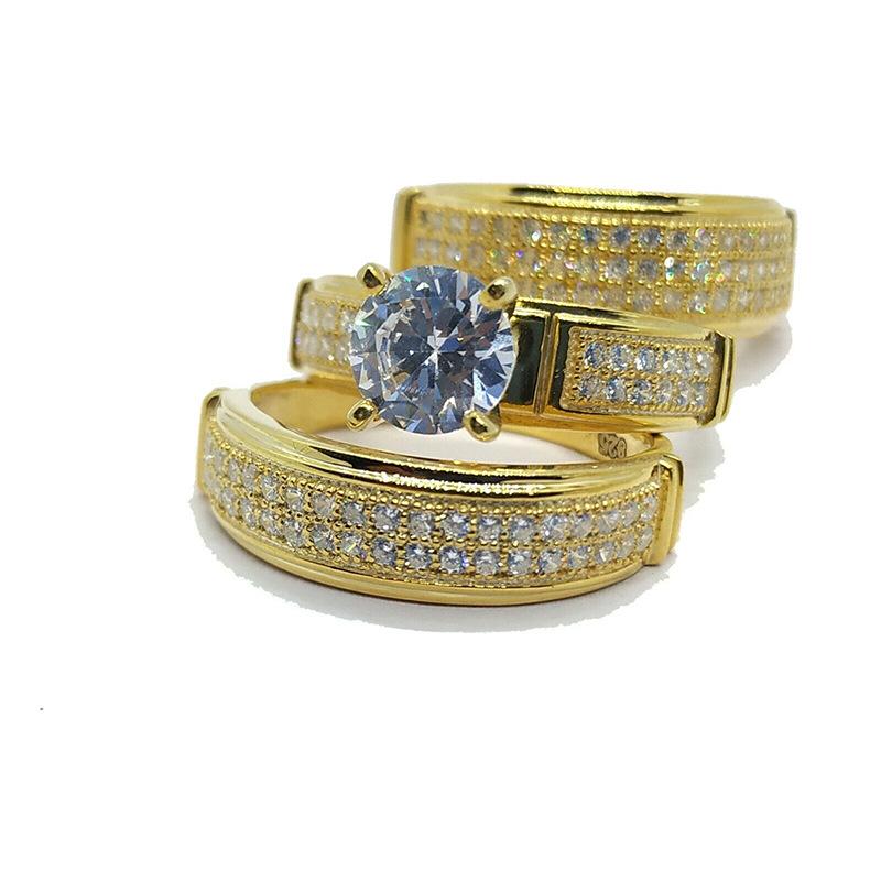 Cao Shi Inele de Nuntă și de Vacanță pentru Cupluri, Modă Europeană și Americană - Cadou Romantic de Ziua de Naștere, Set din Trei Piese, Cel Mai Bine Vândut.