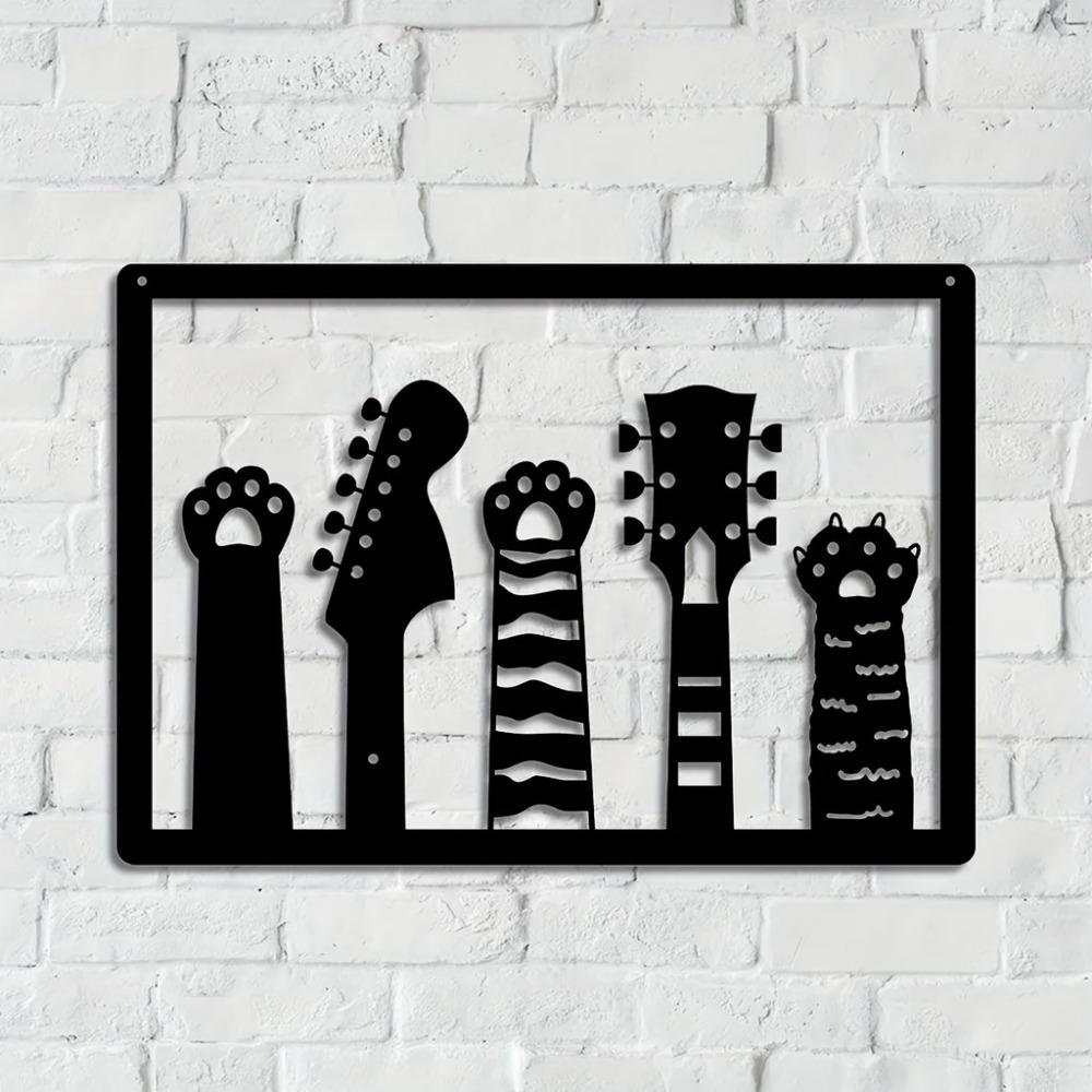 1 Stück Charmante Metallgitarren & Katzenpfote Wanddeko - Skulptur für Ästhetik im Home Office