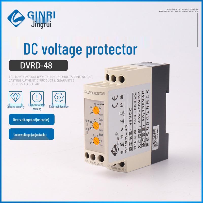 GINRI DVRD-DC Voltage Protector Relay for 12/24/36/48V - Over/Under Voltage Protection.