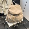 Pleated Nylon Backpack Solid Color Sports Shoulders Bag Casual Drawstring Backpack  College