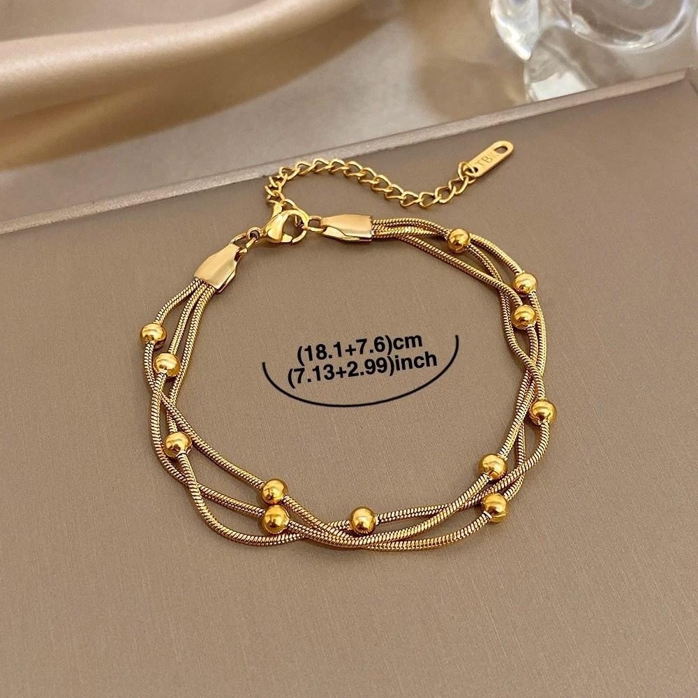 Gold Silver Color Wrap Beaded Bracelets Stainless Steel Wrist Chain Stylish Party Jewelry  Women