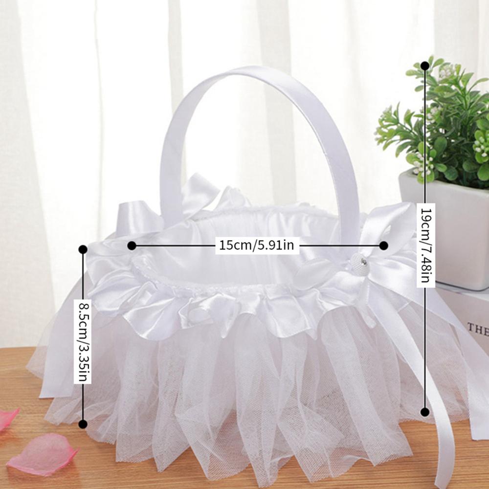 White Flower Girls Basket Simple Wedding Flower Basket Bride Bridesmaid Hand Held Basket Wedding Ceremony Party Decorations Yes
