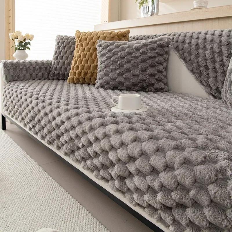 Thicken Plush Sofa Cushion Flannel Soft Anti-Slip Sofa Covers for Living Room Universal Couch Towel Furniture Protection Home