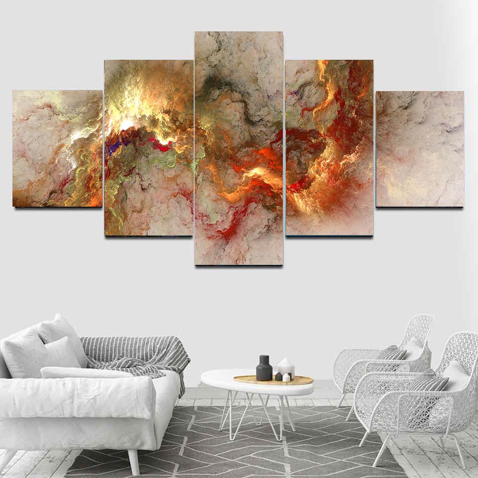 5 Panels Colorful Grey Yellow Blue Cloud Abstract Canvas Painting Posters and Prints Wall Art Pictures Room Home Decor No Frame