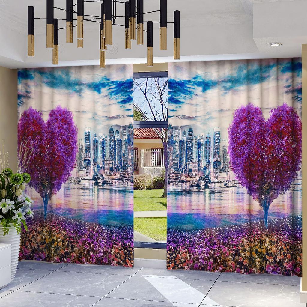 Urban Landscape 3D Digital Printing Polyester Black Silk Full Blackout Curtain Cloth Map