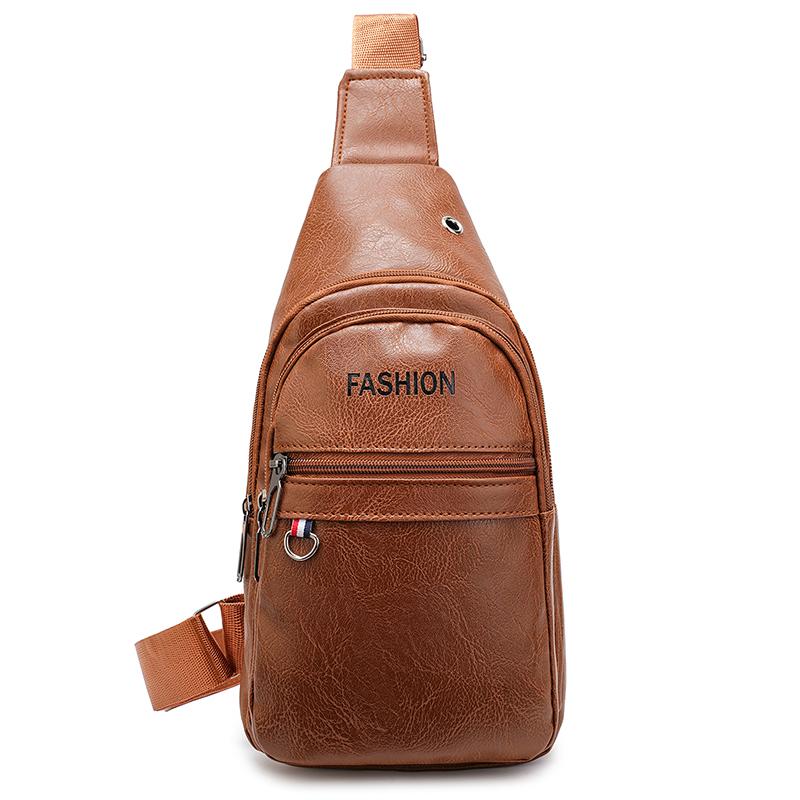 

Chest Bag Men s PU Shoulder Crossbody Bag коричневий