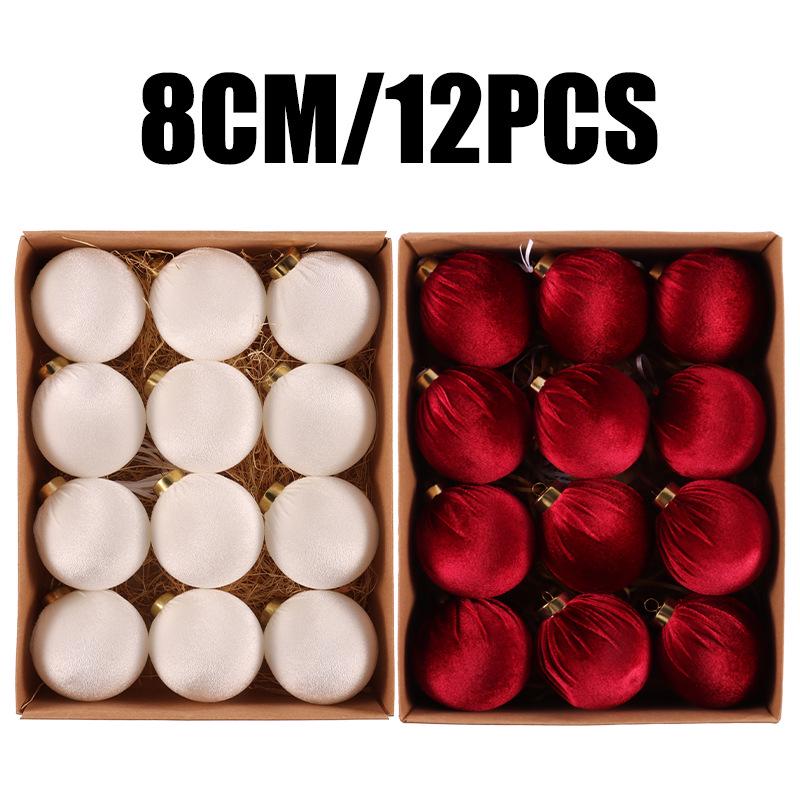 Velvet Solid Color Christmas Ornament Balls Set - 12pcs with Gift Box