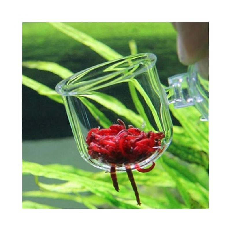 Aquarium Red Worm Fish Feeder Glass Plant Cup for Live Plants Strong Suction 45mm