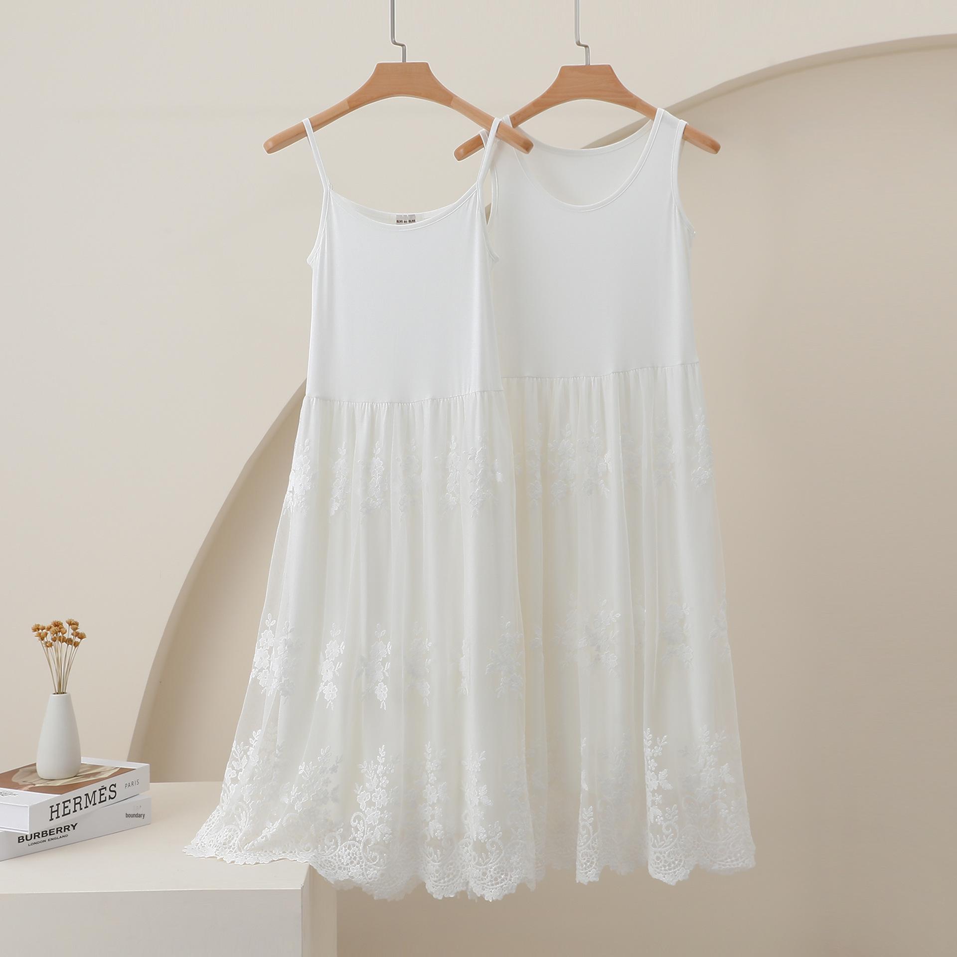 

Fresh Style High Waist Slim Lace Embroidery Vest Dress One Size