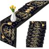 6Pcs New Year Table Runner Black and Gold Plastic Disposable Table Runner Clock Celebration Kitchen Dining Table Decor for New Year Xmas Winter
