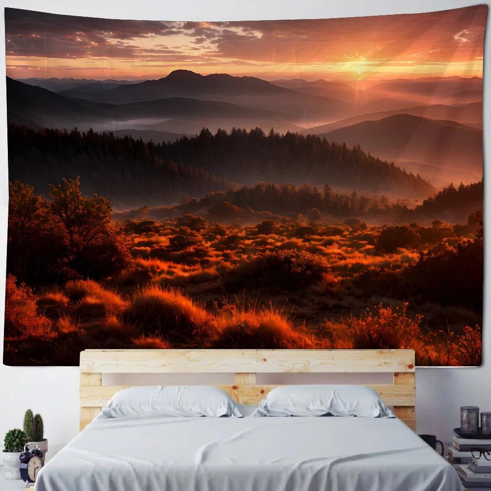 Home Wall Decoration Tapestry Sunset Mountain River Background Office Living Room Tapestry