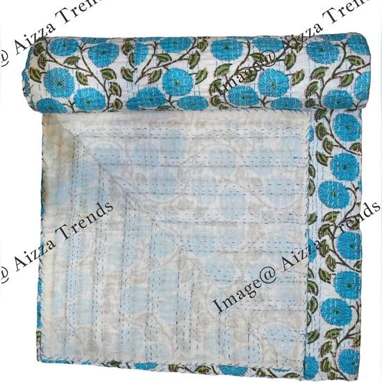 Aizza Trends Cuvertură Kantha din Bumbac Pur Imprimat Lucrată Manual - Aspect Tradițional Cuvertură de Pat Kantha Gudri - Gudri Vintage Cusute Manual