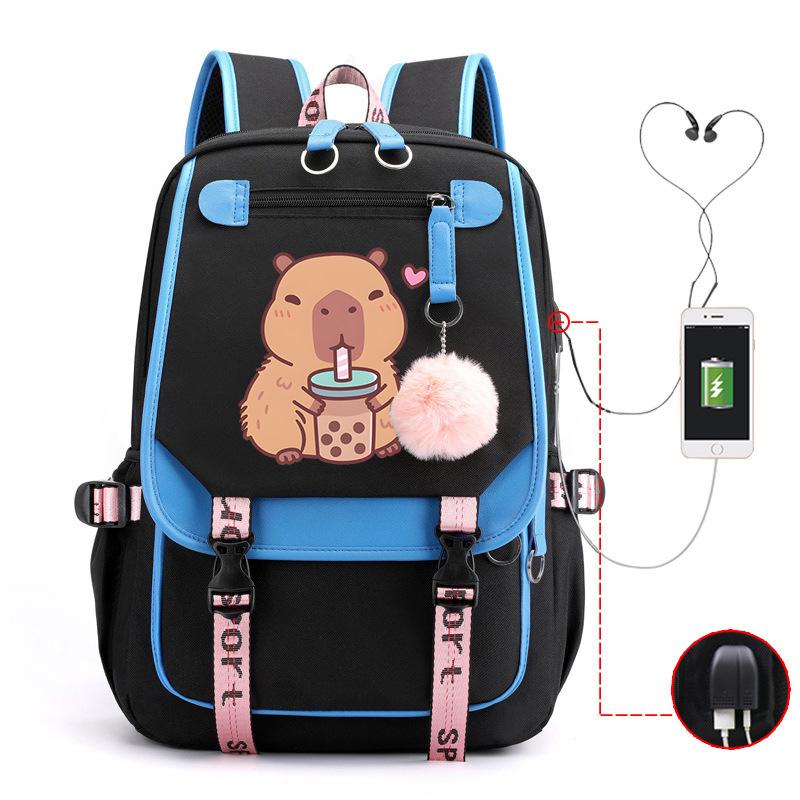 Kapibara Cute Printed USB Port Multi-function Leisure Travel Backpack