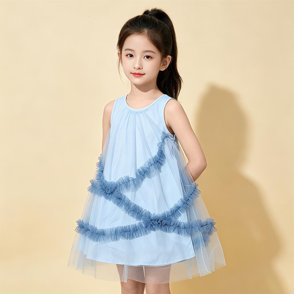 Summer new girls' breathable sleeveless mesh princess dress