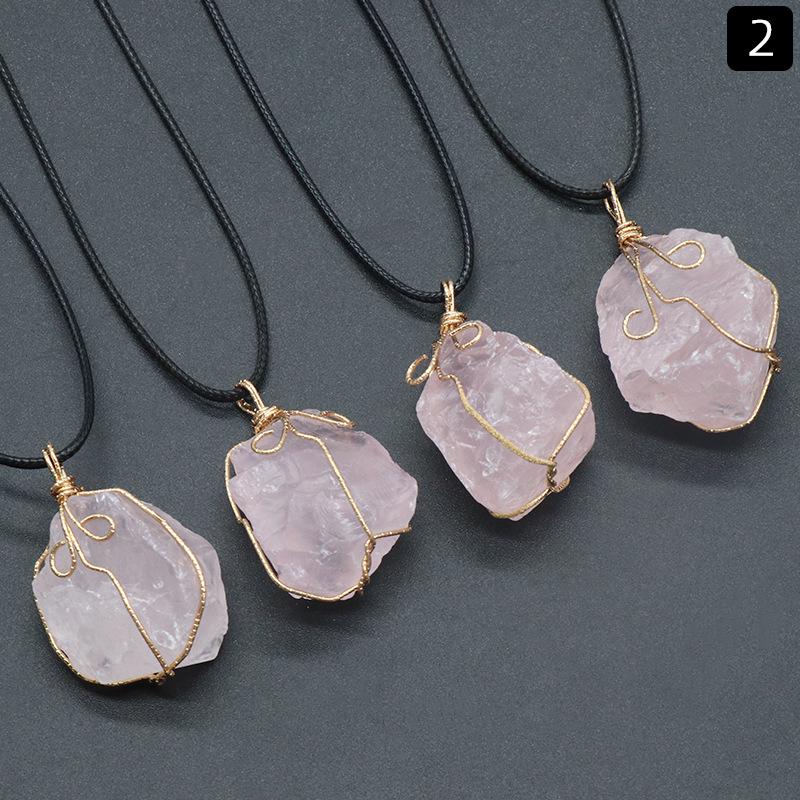 Citrine and Amethyst Wire Pendant Necklace with Pink, White, and Fluorite Aventurine Stones