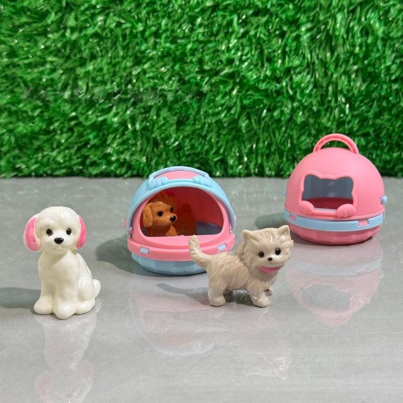 2Pcs Realistic Mini Dog & Cat Cage With Door Miniature Dollhouse Pet House For Doll Accessories Mini Pets Habitat