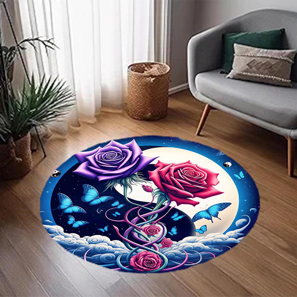 1pc home carpet yin yang floral design non-slip rug for office decor and living room gift ideas