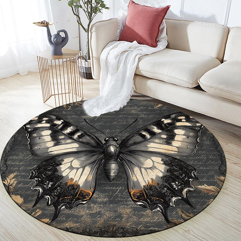 Flower Butterfly,Round Area Rug,Carpet Rug for Living Room Bedroom Sofa Playroom Decor,Non-slip Floor Mat