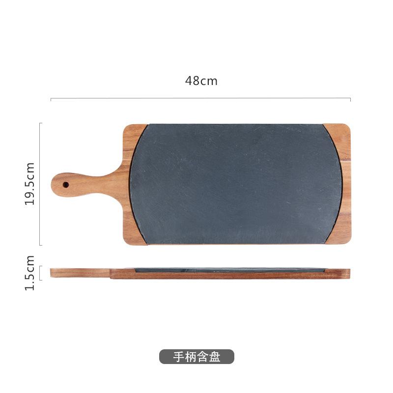 Sean, Solid Wood Snack Plate Wooden Tray Black Slate Plate Acacia Wood Bag Plate Western Food Japanese Cuisine Plate